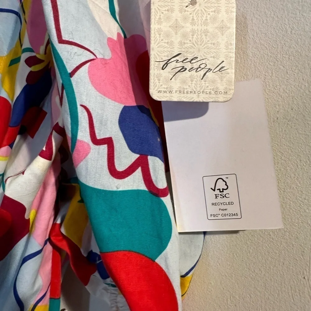 NWT FREE PEOPLE x GLAMOROUS CARE Colorful Abstract Rainbow Print Women's Dress